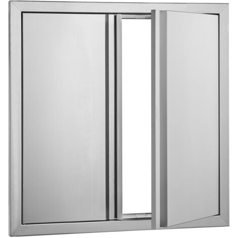 Mophorn Puerta de Acceso a Barbacoa 610 x 610 x 45 mm Puerta de Cocina Exterior Doble Puerta Empotrada de Acero Inoxidable con Manija para Isla de Barbacoa, Estación de Parrilla, Armario Exterior