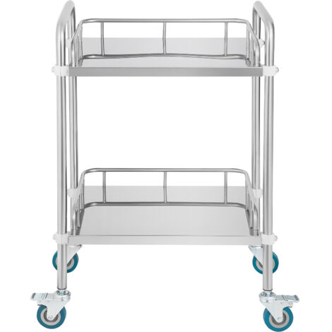 Mophorn Carro de laboratorio de acero inoxidable carro medico de 2 capas carro de servicio con capacidad de carga de 100 kg con ruedas giratorias para laboratorio clínico, salón, hospital, uso dental