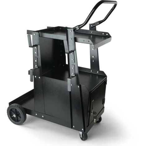 Mophorn Carro de soldadura resistente de 2 niveles  con gabinete con cerradura, capacidad de 265 libras, ruedas giratorias de 360°, cadenas de seguridad para tanque, para TIG, ARC, cortador de plasma