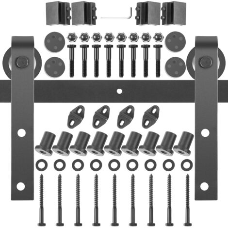 Mophorn Kit de Herrajes para Puerta Corredera 12Pies/366cm Kit de Riel para Puerta Doble Acero al Carbono Guía para Puerta Doble Corredera Carga 150kg Puerta Máx. 183cm Espesor 35-45 mm Granero Garaje