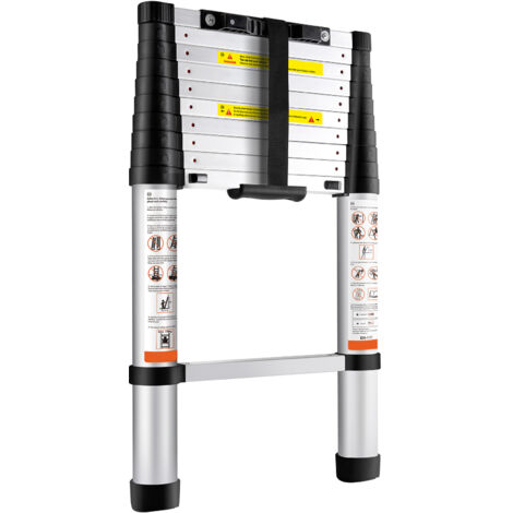Mophorn Escalera telescópica de 10,5 pies, escalera extensible plegable de aluminio con retracción de un botón, capacidad de 375 libras, patas antideslizantes, escalera multiusos portátil para el hog
