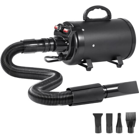 Mophorn Secador de pelo para perros de 2000 W, secador de pelo para mascotas de 2,7 HP con velocidad y temperatura ajustables, 4 boquillas y manguera extensible, color negro