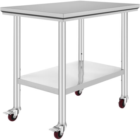Mophorn Mesa de Trabajo de Acero Inoxidable 35 x 24 x 33 Pulgadas 700 LBS Capacidad de Carga con 4 Ruedas Altura Ajustable Pesada Mesa de Trabajo de Preparación de Alimentos para Cocina Comercial Rest