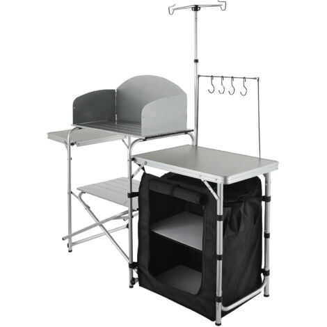 Mophorn Mesa de cocina plegable para acampar con 1 armario, parabrisas y soporte de lámpara ajustable, ideal para camping, RV, picnic y uso en el patio trasero (1/5)