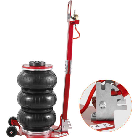 Mophorn Gato de Aire, 3 Ton/6600 lbs, Gato de Aire de Triple Bolsa, Seis Tubos de Acero, Eleva hasta 17.7», Gato Neumático Rápido 35 s, Mango Largo Ajustable, para Coches, Garajes, Reparaciones, Rojo