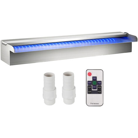 Mophorn Cascada de Agua de Acero Inoxidable 60 x 11.4 x 7.8 CM Fuente de Cascada Cascada Agua Acero Inoxidable Fuente Rectangular para Piscina con LED