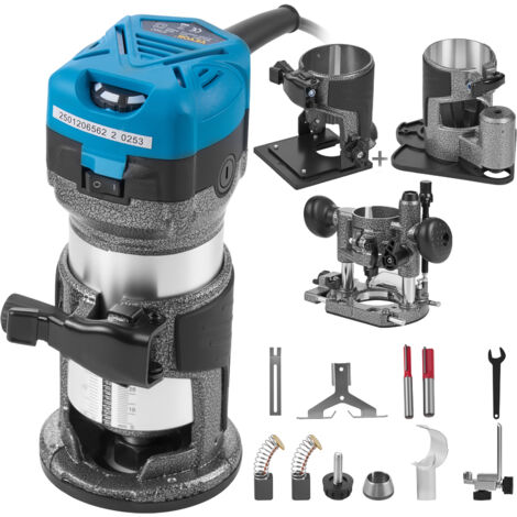 Mophorn Kit de herramientas para fresadora de madera, recortadora manual eléctrica de 710 W, laminadora compacta de velocidad variable de 30 000 RPM con 4 bases (1/5)