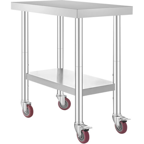 Mophorn Mesa de Trabajo de Acero Inoxidable 30x18x34 Pulgadas, Capacidad de 700 LBS, 4 Ruedas, 3 Alturas Ajustables Mesa Pesada de Preparación de Alimentos para Cocina y Restaurante, Plateada (1/5)