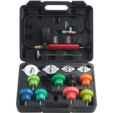 Mophorn Kit de comprobador de presión de radiador universal , 14 piezas de comprobador de presión de refrigerante con bomba manual y adaptadores de tapa de acero codificados por colores