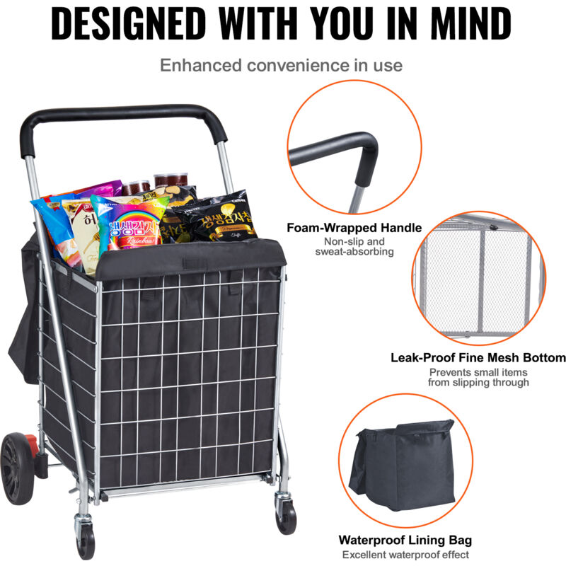 Home Depot Shopping Cart With Wheels VEVOR Folding Shopping Cart