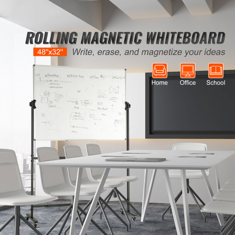 Double Sided Whiteboard On Wheels - Adjustable Height Free Standing Dry Erase Board For Home, Office, School