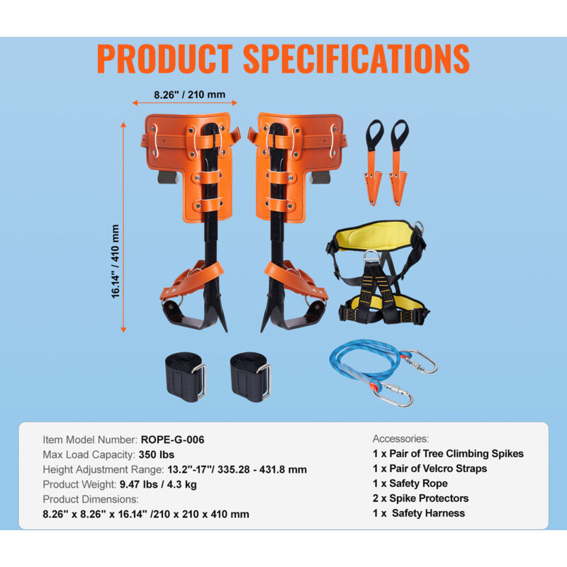 Two-Gear Tree/Pole Climbing Spike Safety Strap Adjustable Lanyard Rope