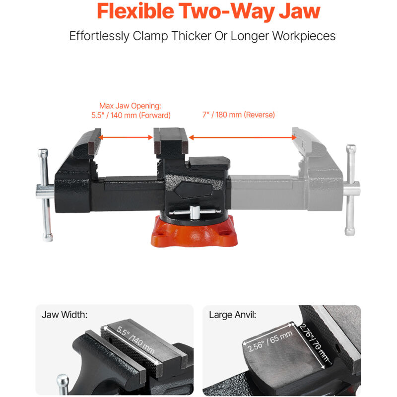 5 Bench Vice with Anvil 360° Rotating Locking Base Table Top