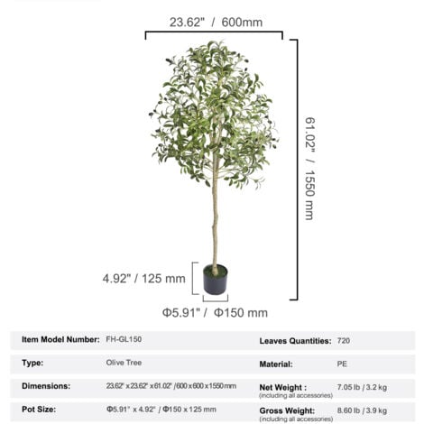 Mophorn Artificial Olive Tree 1.5m Faux Plant PE Material Anti-Tip Tilt Protection Lifelike Green Fake Potted Tree Home Office Decor