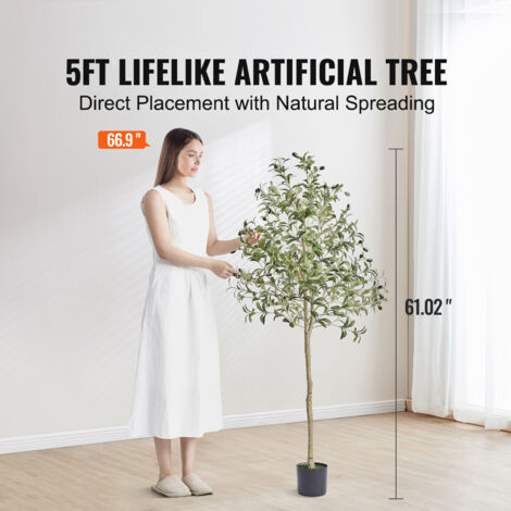 Mophorn Artificial Olive Tree 1.5m Faux Plant PE Material Anti-Tip Tilt Protection Lifelike Green Fake Potted Tree Home Office Decor