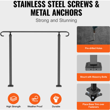 Handrails For Outdoor Steps, Fit 1 Or 3 Steps Outdoor Stair Railing, White Wrought Iron Handrail, Flexible Front Porch Hand Rail, Transitional Handrails For Concrete Steps Or Wooden Stairs | US - View #7