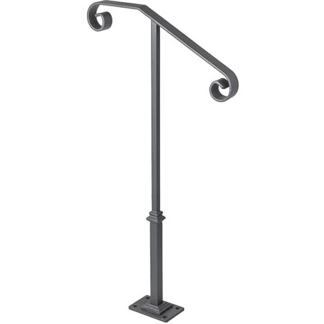 Mophorn Dark Gray Single Post Handrail for 1 or 2 Steps Wrought Iron Rail Stairs Outdoors