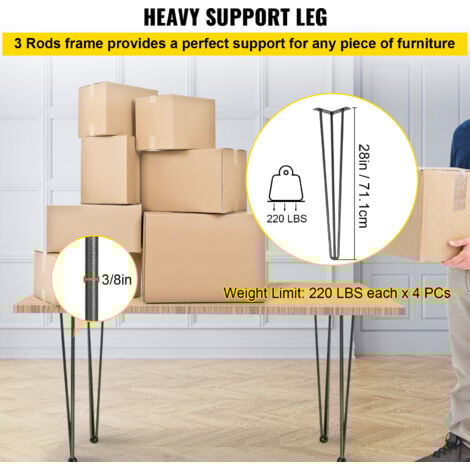 Mophorn Hairpin Table Legs 28 inch Black Set of 4 Desk Legs 220lbs Capacity Carbon Steel DIY Furniture Legs