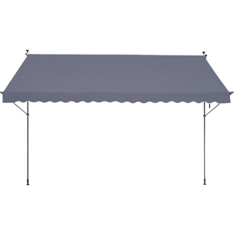 Mophorn Patio Awning Retractable, 178 x 47in, with a manual crank handle. 86 to 122 Inches Height adjustable. Dark Gray outdoor patio canopy, suitable for patio, balcony, yard