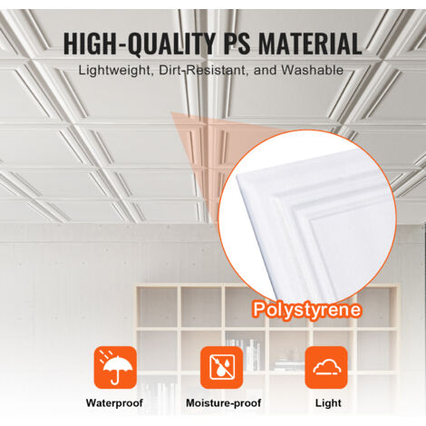 40-Pack 20x20 Styrofoam Ceiling Tiles — Direct Glue-Up, Paintable, Covers Popcorn & Textured Ceilings