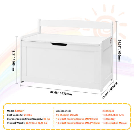 Mophorn Wooden Toy Chest for Kids, Toddler Toy Storage Box with