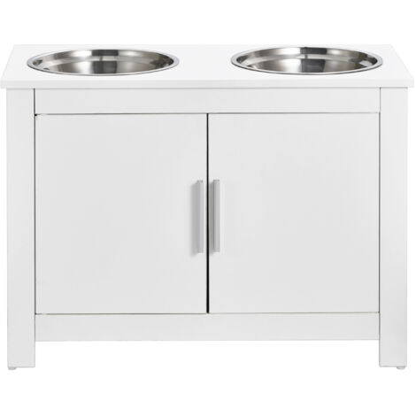 Mophorn Pet Feeding Station with 2 Elevated Stainless Steel Bowls, Storage Cabinet for Dog Food, Pet Feeder Station with Toy Storage, Modern Organizer for Dogs, Easy Assembly, Durable MDF Material