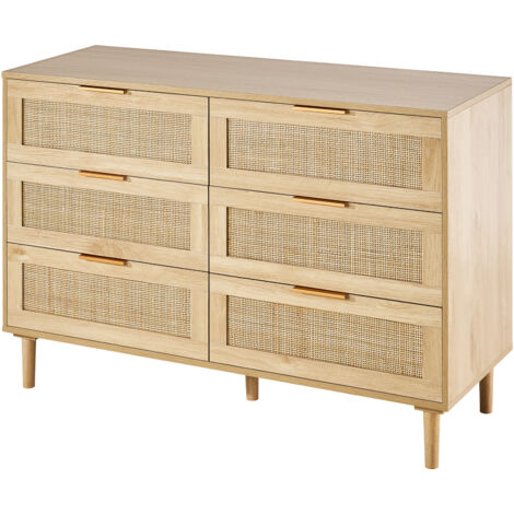 Mophorn 6-Drawer Natural Rattan Dresser - Boho Style with Spacious Storage for Bedroom, Living Room & Hallway, Brown, Sturdy Handles & Legs