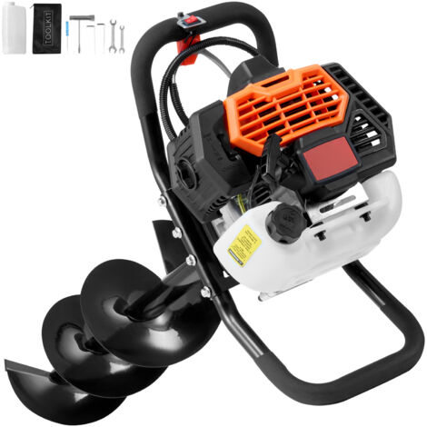 Mophorn Post Hole Digger Gas Powered, 43CC 1250W, 8" Drill Bits Orange+Black Gas Post Hole Digger 43CC 1250W with 8” Drill Bits for Farm Garden Plant