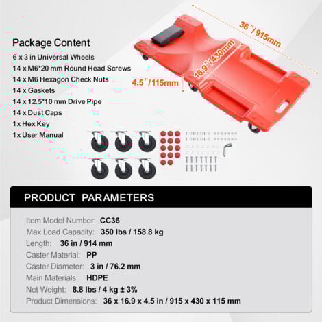 Mophorn Mechanic Plastic Creeper, 914 mm, 158.8 kg Capacity, 36 in for Garage Repair 36 in Mechanic Plastic Creeper Automotive Rolling Garage