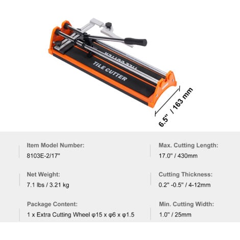 Mophorn 17" Manual Tile Cutter, Porcelain Ceramic with Tungsten Carbide Wheel, Infrared Positioning, Anti-Skid Feet, Double Rails