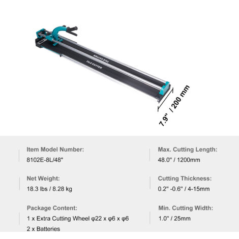 Mophorn Manual Tile Cutter 1200mm Porcelain Ceramic Cutter with Tungsten Carbide Wheel Infrared Positioning