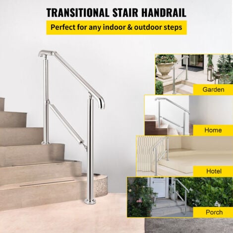 Mophorn Stainless Steel Transitional Handrail for Level Surface and 1-3 Steps Adjustable Stair Railing Indoor Outdoor, 220lb Capacity with Installation Kit, Porch DIY