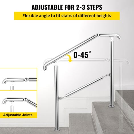 Mophorn Stainless Steel Transitional Handrail for Level Surface and 1-3 Steps Adjustable Stair Railing Indoor Outdoor, 220lb Capacity with Installation Kit, Porch DIY