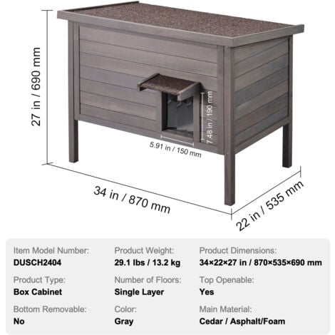 Mophorn Outdoor Cat House Weatherproof, Feral Cat Shelter for Multiple Cats, Outdoor Wooden Cat Rabbit House with All-Round Foam Insulated, Open Roof, PVC Door Flaps, 34"L x 22"W x 27"H