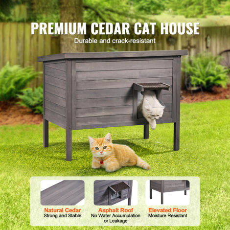 Mophorn Outdoor Cat House Weatherproof, Feral Cat Shelter for Multiple Cats, Outdoor Wooden Cat Rabbit House with All-Round Foam Insulated, Open Roof, PVC Door Flaps, 34"L x 22"W x 27"H