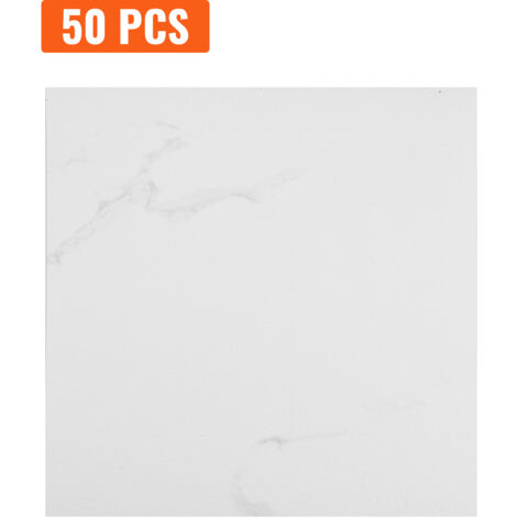Mophorn Self Adhesive Vinyl Floor Tiles 12 x 12 inch, 50 Tiles 1.5mm Thick. Transform Your Space with White Marble DIY Flooring for Various Rooms