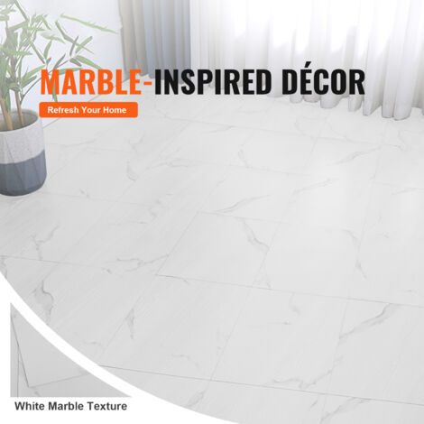 Mophorn Self Adhesive Vinyl Floor Tiles 12 x 12 inch, 50 Tiles 1.5mm Thick. Transform Your Space with White Marble DIY Flooring for Various Rooms