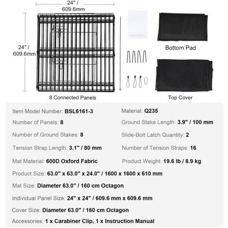 Mophorn 8-Panel Dog Playpen, Foldable Metal Pet Exercise Pen with Top Cover & Bottom Pad, 24" H Puppy Crate Fence, Indoor Outdoor Dog Kennel for Small to Medium Pets, Ideal for Camping, Yard Use