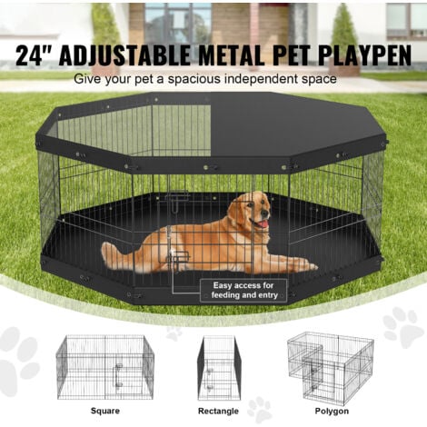 Mophorn 8-Panel Dog Playpen, Foldable Metal Pet Exercise Pen with Top Cover & Bottom Pad, 24" H Puppy Crate Fence, Indoor Outdoor Dog Kennel for Small to Medium Pets, Ideal for Camping, Yard Use