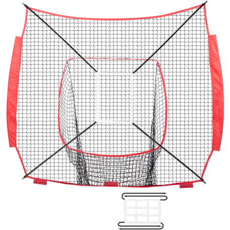 Mophorn 7x7 ft Baseball Softball Practice Net, Portable Hitting and Pitching Training Aid, Backstop Equipment with Strike Zone, 220V, 100W, Durable Nylon, Black
