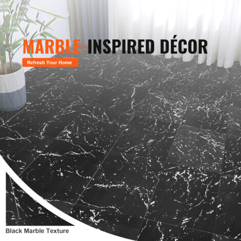 Mophorn Self Adhesive Vinyl Floor Tiles 12 x 12 inch, 50 Tiles 1.5mm Thick. Transform Your Space with Black Marble DIY Flooring for Various Rooms
