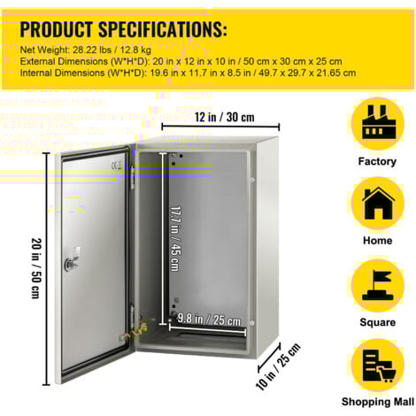 Mophorn NEMA Steel Enclosure, 20x12x10 Inch NEMA 4X Steel Electrical Box, IP66 Waterproof & Dustproof, Outdoor/Indoor Electrical Junction Box with Mounting Plate