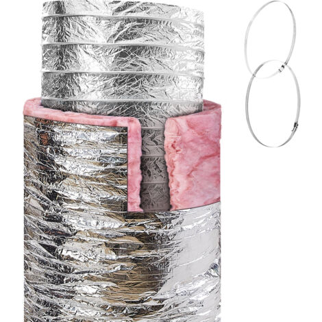 Mophorn Dryer Vent Hose, 203.2MM Insulated Flexible Duct 7.62M Long with 2 Duct Clamps, Heavy-Duty Three Layer Protection for HVAC Heating Cooling Ventilation and Exhaust, R-6.0 Flame Resistance Value (1/5)