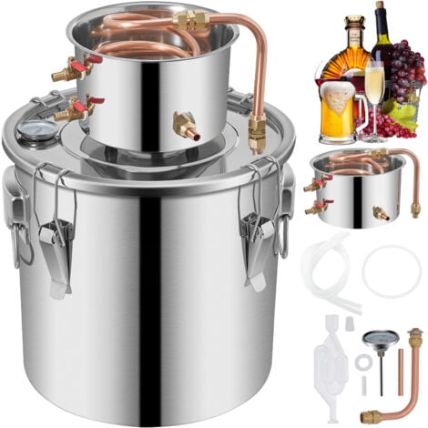 Mophorn 8.5Gal Stainless Steel Moonshine Still Distiller 38L Copper Tube Home Brewing Kit with Built-in Thermometer for DIY Whisky Wine Brandy - Silver
