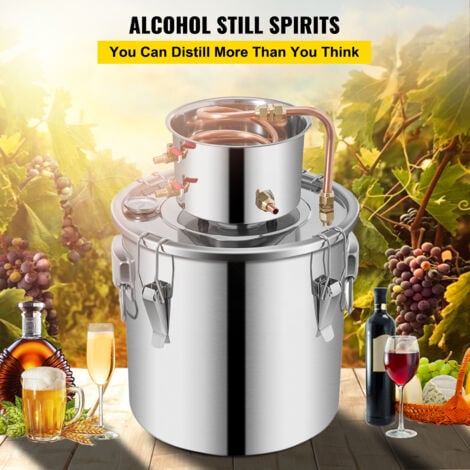 Mophorn 8.5Gal Stainless Steel Moonshine Still Distiller 38L Copper Tube Home Brewing Kit with Built-in Thermometer for DIY Whisky Wine Brandy - Silver