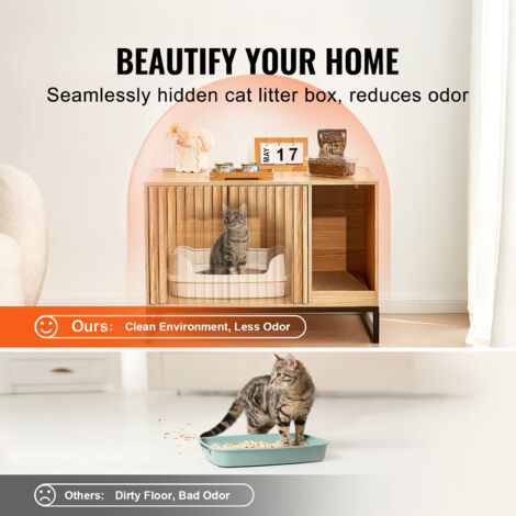 Mophorn Cat Litter Box Enclosure, Hidden Litter Box Furniture, Wooden Cat Washroom Indoor with 2 Doors & Study Metal Legs, Cat House Cabinet Hidden Fit Most of Litter Box, 31.5"L x 20"W x 22"H, Natura
