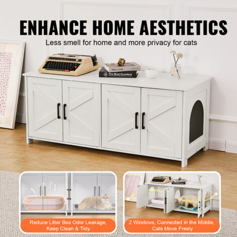 Mophorn Cat Litter Box Enclosure for 2 Cats, Litter Box Furniture Hidden with Double Rooms, Wooden Cat Box Cabinet Fit Most of Litter Box, 47.2"L x 18.5"W x 19.7"H, White