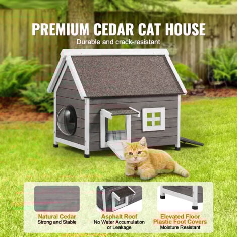 Mophorn Outdoor Cat House Weatherproof, Feral Cat Shelter for Multiple Cats, Outdoor Wooden Cat House with Large Side Door, PVC Door Flaps, Open Roof and Clear Window, 22"L x 30"W x 26"H