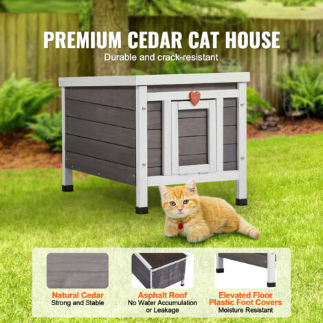 Mophorn Outdoor Cat House Weatherproof, Feral Cat Shelter for Multiple Cats, Outdoor Wooden Cat Rabbit House with PVC Door Flaps and Open Roof, 21"L x 17"W x 17"H
