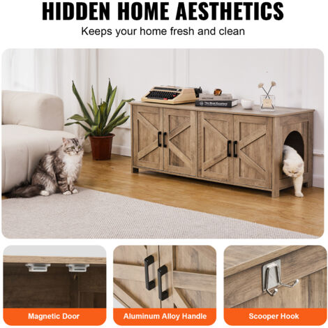 Mophorn Cat Litter Box Enclosure for 2 Cats, Litter Box Furniture Hidden with Double Rooms, Wooden Cat Box Cabinet Fit Most of Litter Box, 47.2"L x 18.5"W x 19.7"H, Greige